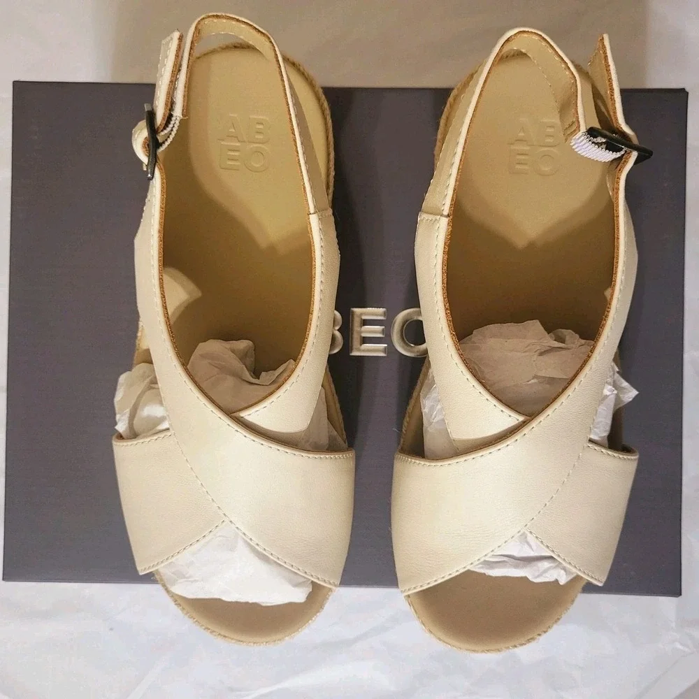 ABEO Riviera Cross Espadrille Sandal‎ Off White Cream New Sz 5 Platform Comfort